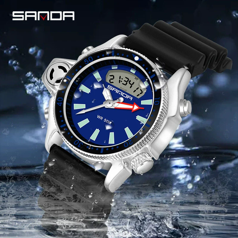 Multifunctional Outdoor Waterproof Electronic Watch Zinc Alloy Case Silicone Strap Round Dial Sporty And Minimalist Style For Men And Women - Image 2