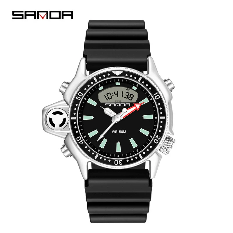 Multifunctional Outdoor Waterproof Electronic Watch Zinc Alloy Case Silicone Strap Round Dial Sporty And Minimalist Style For Men And Women - Image 4