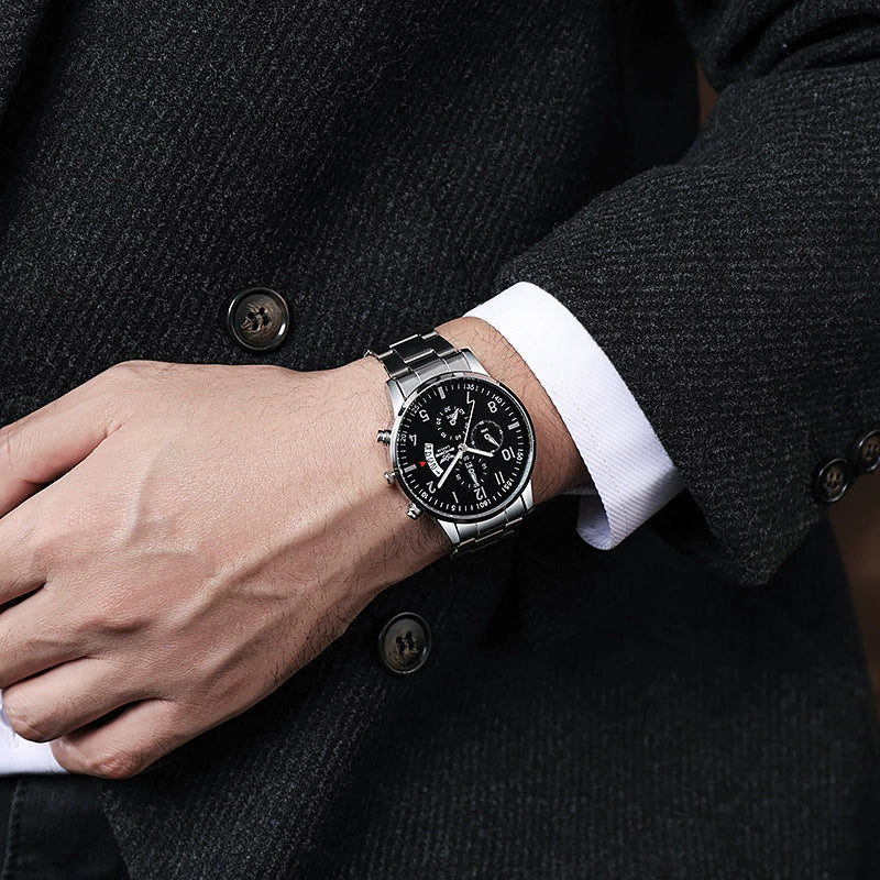 Multifunctional Quartz Movement Casual Men's Watch Alloy Case Ordinary Glass Mirror - Image 2