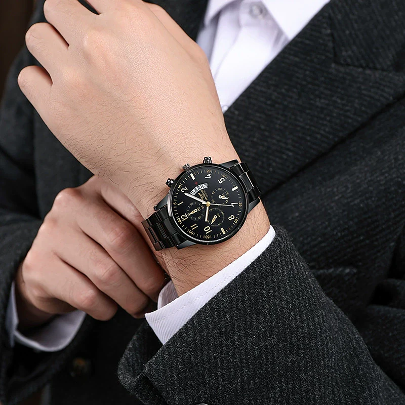 Multifunctional Quartz Movement Casual Men's Watch Alloy Case Ordinary Glass Mirror - Image 3