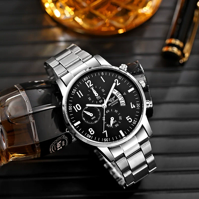 Multifunctional Quartz Movement Casual Men's Watch Alloy Case Ordinary Glass Mirror - Image 9