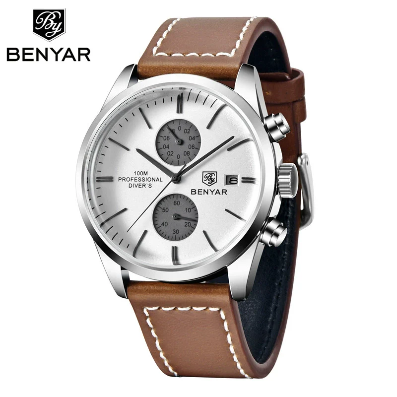 Multifunctional Quartz Movement Leather Strap Men's Business Leisure Calendar Watch With Stainless Steel Buckle And Round Dial - Image 6