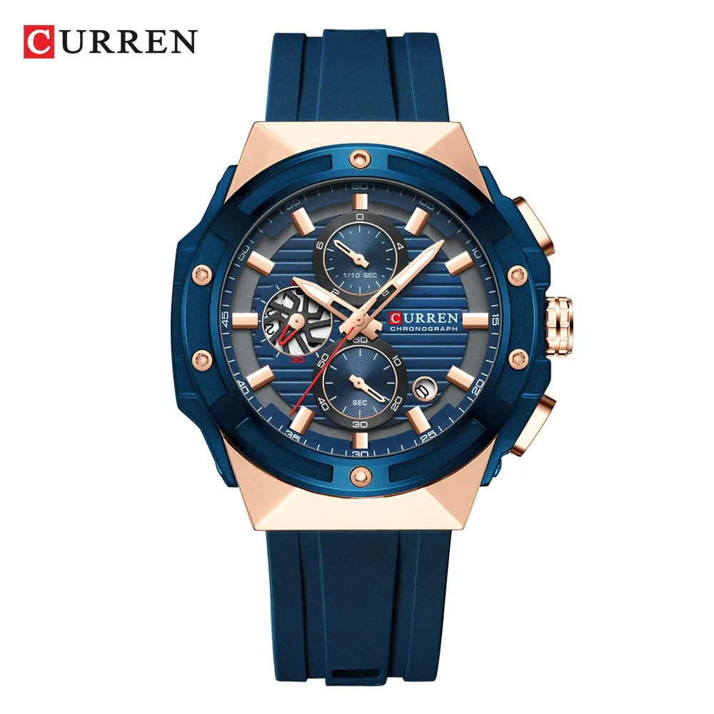 Multifunctional Silicone Band Sport Calendar Waterproof Casual Men's Alloy Case Ordinary Glass Mirror Round Dial Business Style Watch - Image 6