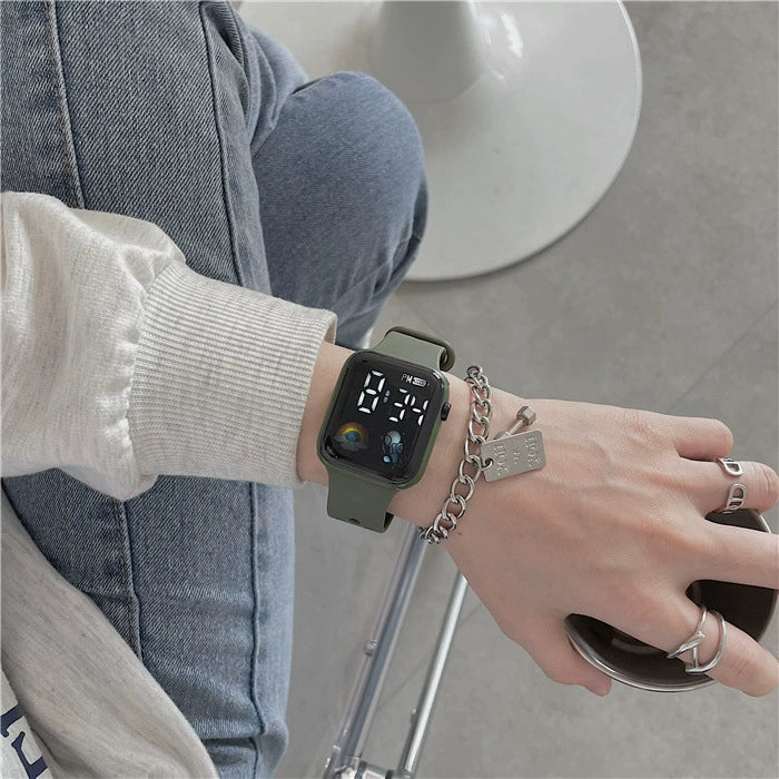 Multifunctional Sports Luminous Led Disposable Electronic Watch Plastic Case And Strap Rectangular Dial Minimalist And Sporty Style For Students - Image 11