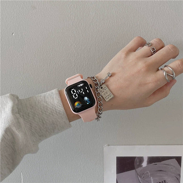 Multifunctional Sports Luminous Led Disposable Electronic Watch Plastic Case And Strap Rectangular Dial Minimalist And Sporty Style For Students - Image 8