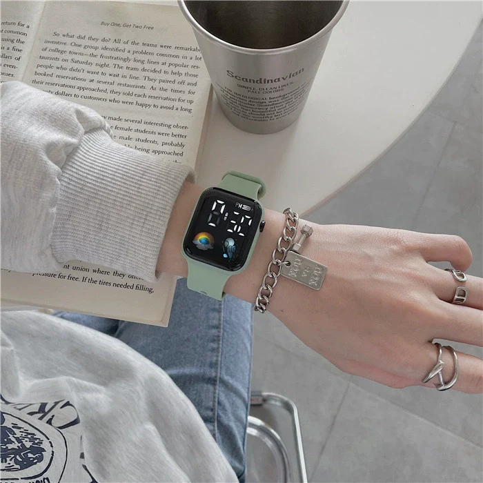 Multifunctional Sports Luminous Led Disposable Electronic Watch Plastic Case And Strap Rectangular Dial Minimalist And Sporty Style For Students - Image 9