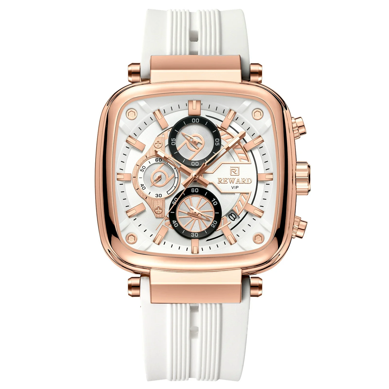 Multifunctional Sports Quartz Men's Watch With Silicone Strap Square Shape Waterproof Sixpin Chronograph Alloy Case Mineral Reinforced Mirror Stainless Steel Buckle - Image 9