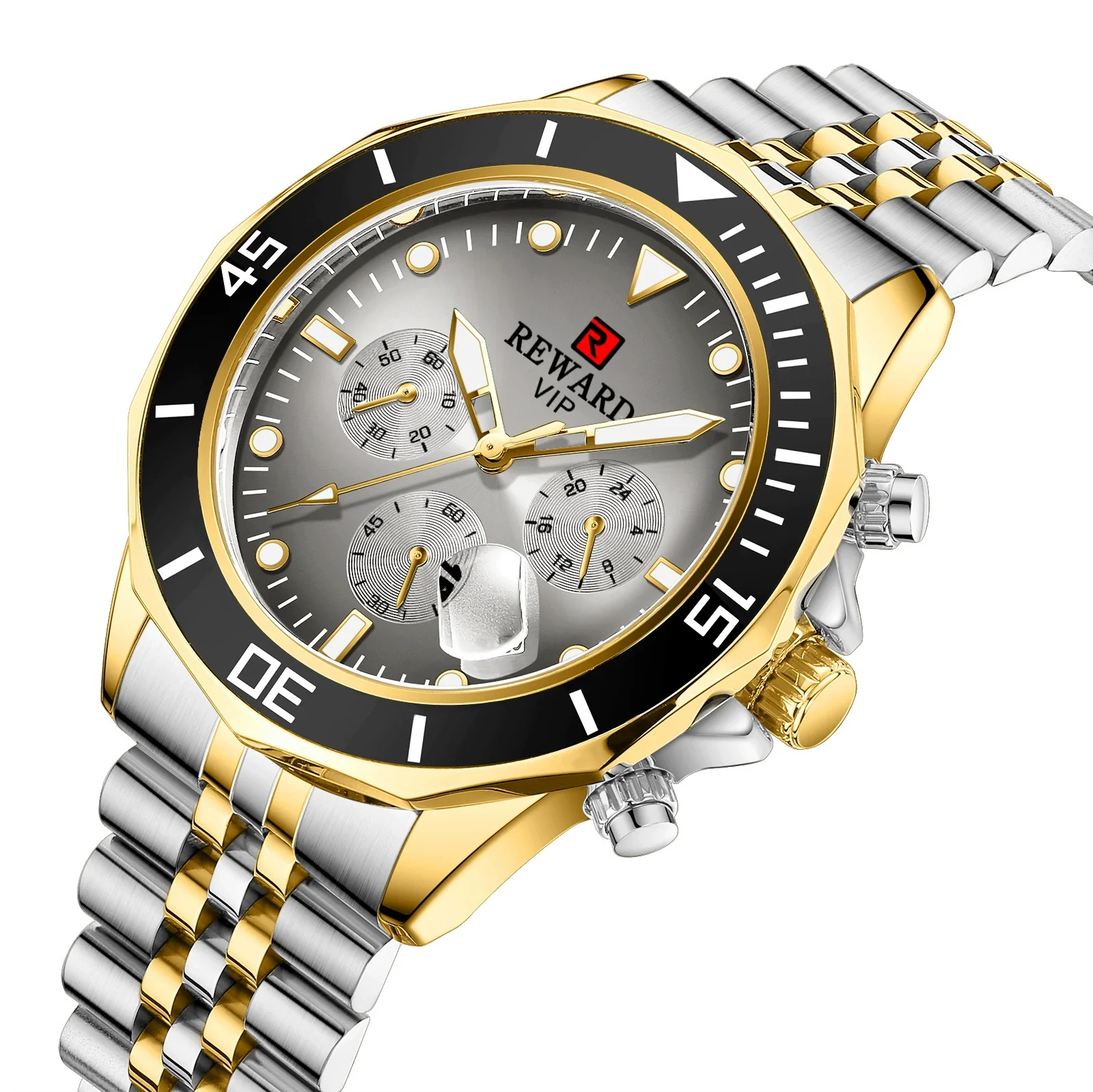 Multifunctional Sports Quartz Watch For Men Alloy Case Stainless Steel Band Round Dial - Image 2