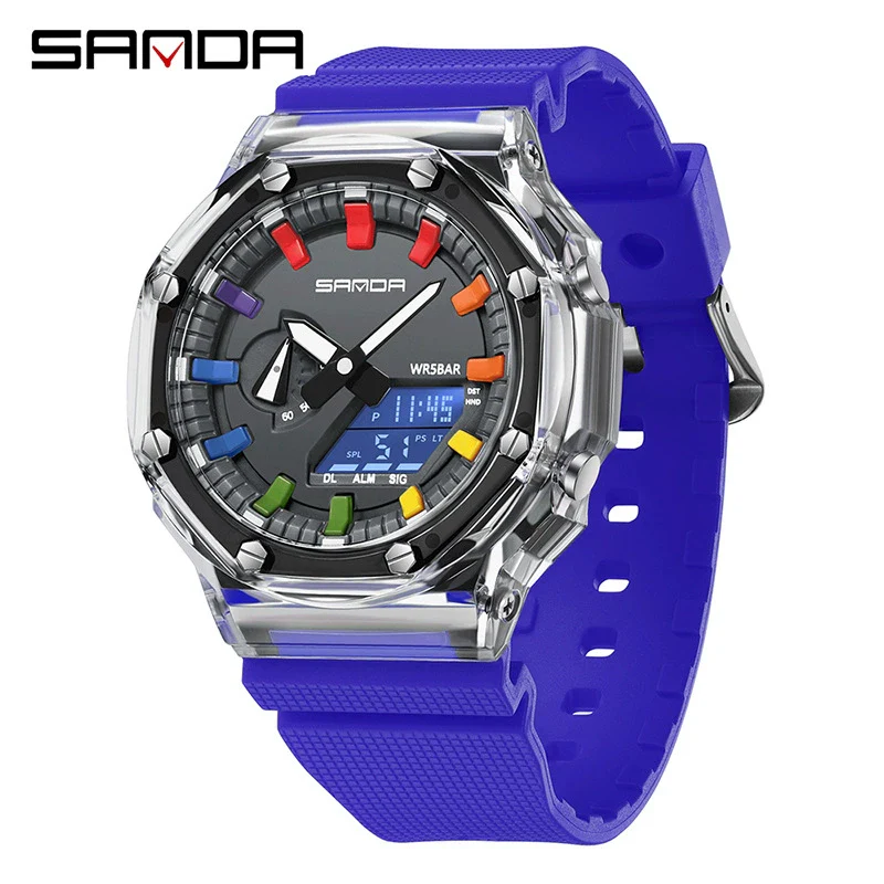 Multifunctional Transparent Fashion Sports Watch Tpu Strap Abs Case Acrylic Mirror Round Dial - Image 8
