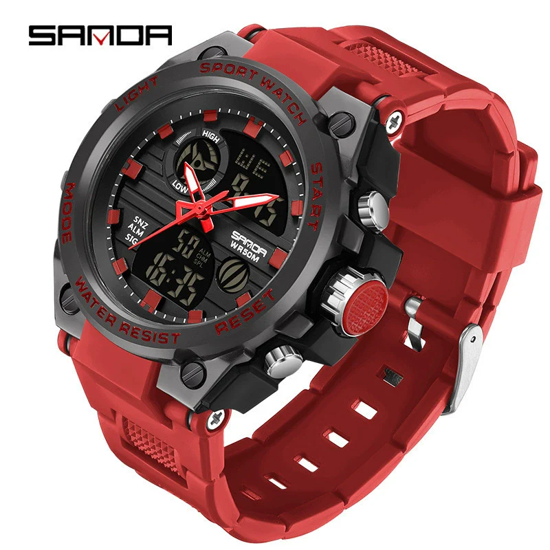 Multifunctional Waterproof Sports Watch Silicone Strap Metal Case Plastic Mirror Round Dial - Image 11
