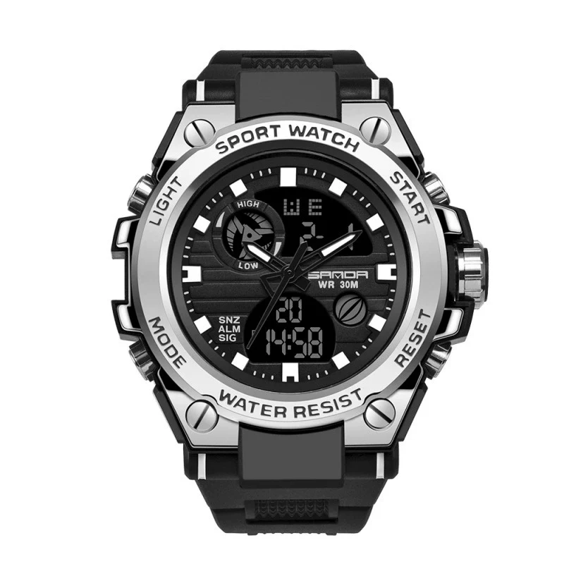 Multifunctional Waterproof Sports Watch Silicone Strap Metal Case Plastic Mirror Round Dial - Image 2