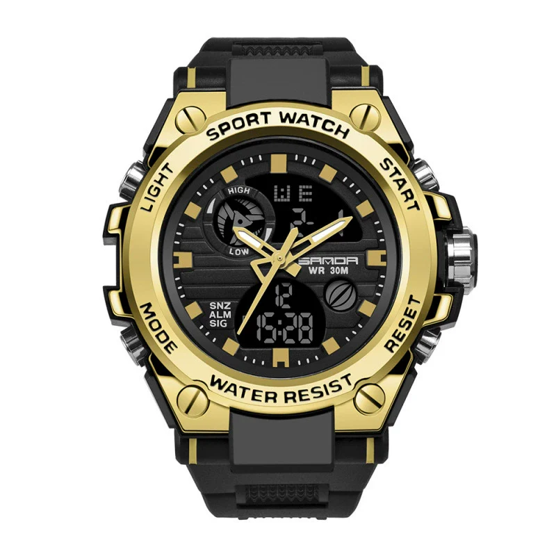 Multifunctional Waterproof Sports Watch Silicone Strap Metal Case Plastic Mirror Round Dial - Image 3