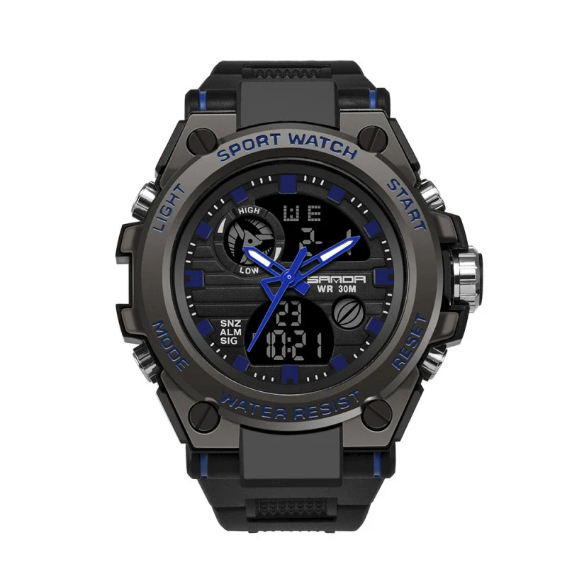 Multifunctional Waterproof Sports Watch Silicone Strap Metal Case Plastic Mirror Round Dial - Image 4