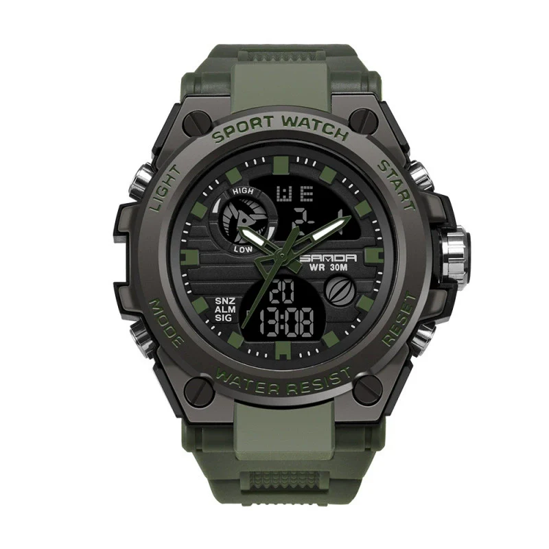 Multifunctional Waterproof Sports Watch Silicone Strap Metal Case Plastic Mirror Round Dial - Image 5