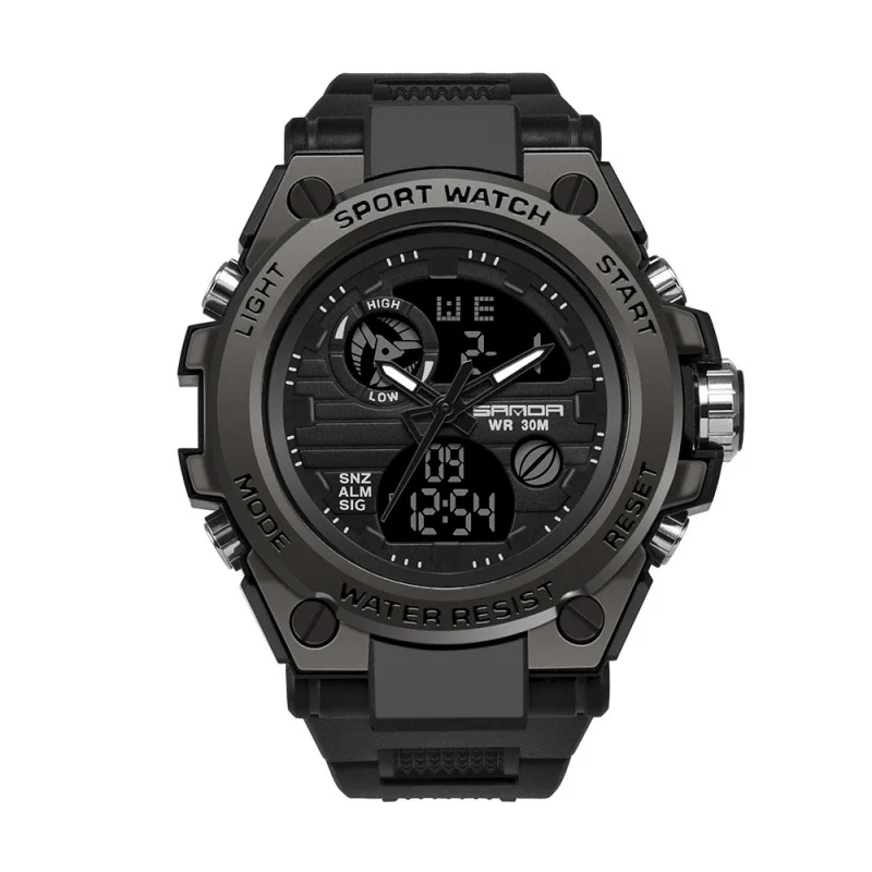 Multifunctional Waterproof Sports Watch Silicone Strap Metal Case Plastic Mirror Round Dial - Image 7