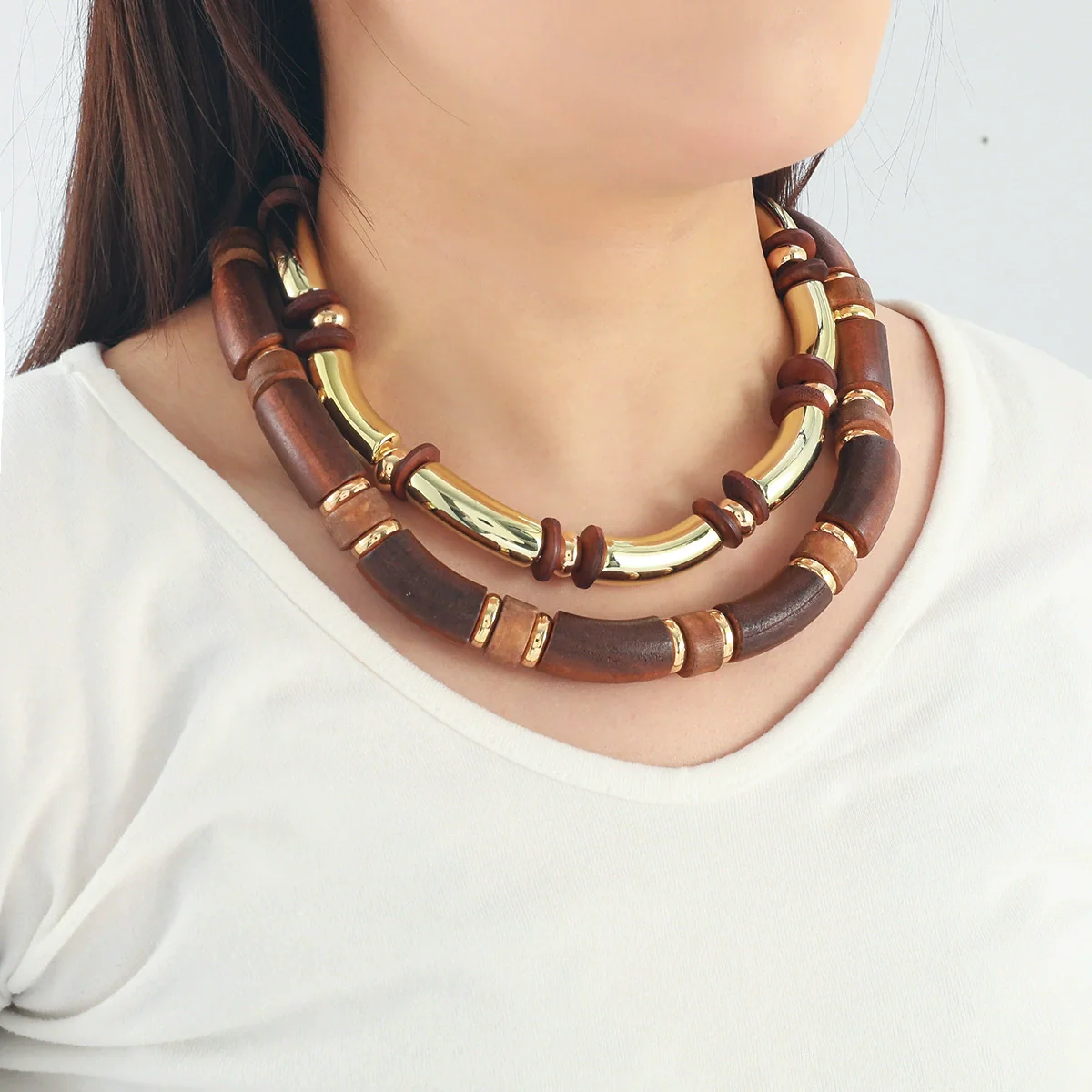 Multilayer Alloy Necklace And Bracelet Set For Women Fashion Style With Electroplating Geometric Design