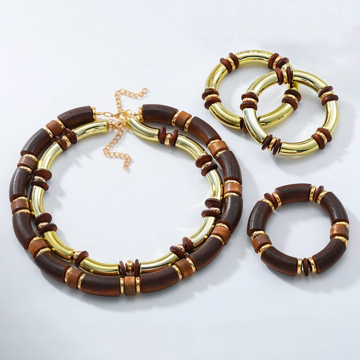 Multilayer Alloy Necklace And Bracelet Set For Women Fashion Style With Electroplating Geometric Design - Image 3