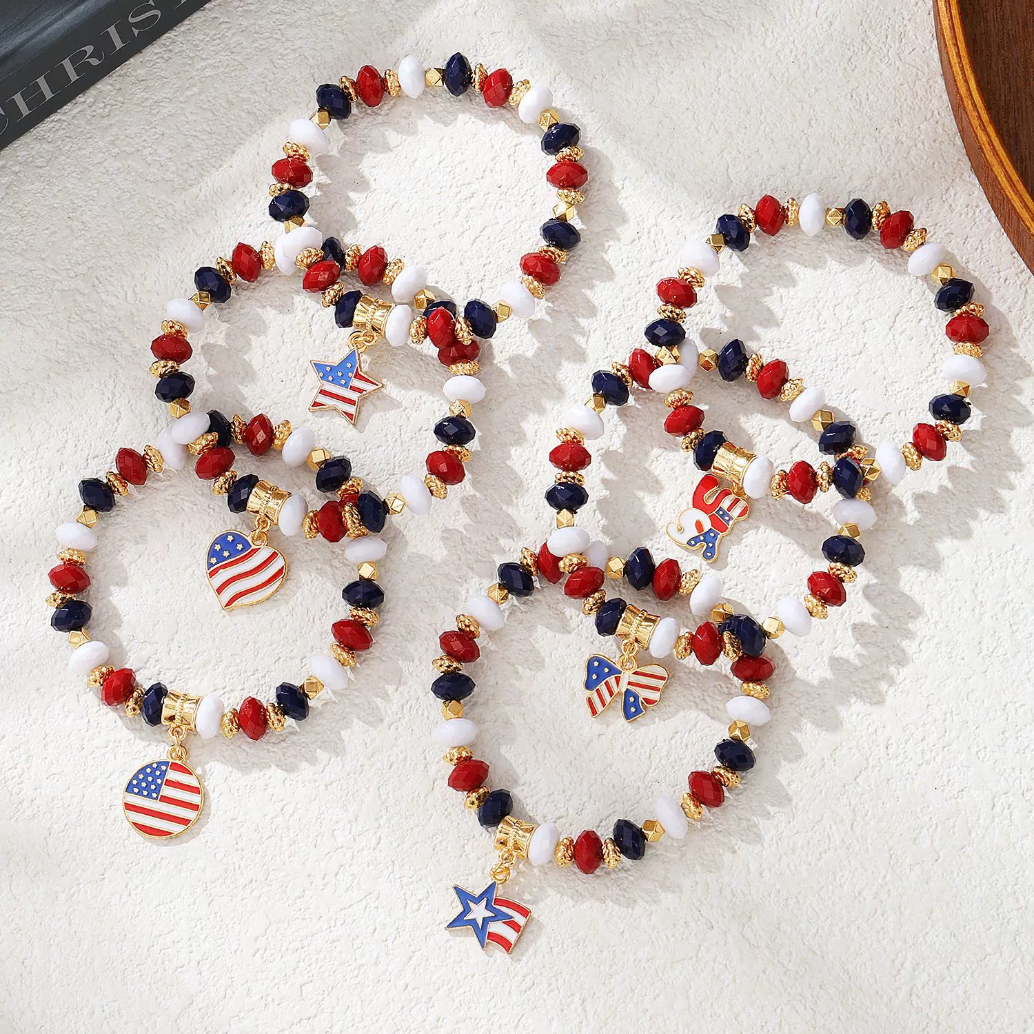 Multilayer Beaded Elastic Bracelet Mixed Material Handmade With Bow Tie Pattern And Fivepointed Star Crystal - Image 3