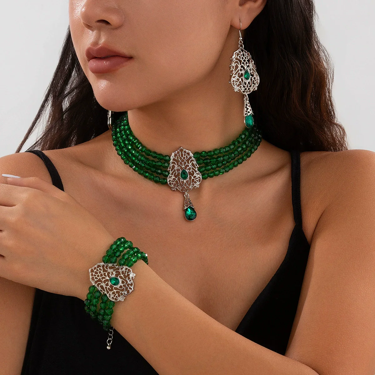 Multilayer Crystal Choker Neck Chain For Women Metal Imitation Crystal Alloy Geometric Flower Drop Shape Jewelry - Image 10