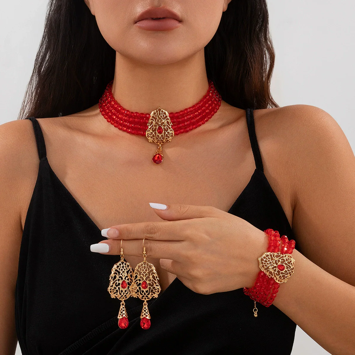 Multilayer Crystal Choker Neck Chain For Women Metal Imitation Crystal Alloy Geometric Flower Drop Shape Jewelry - Image 11