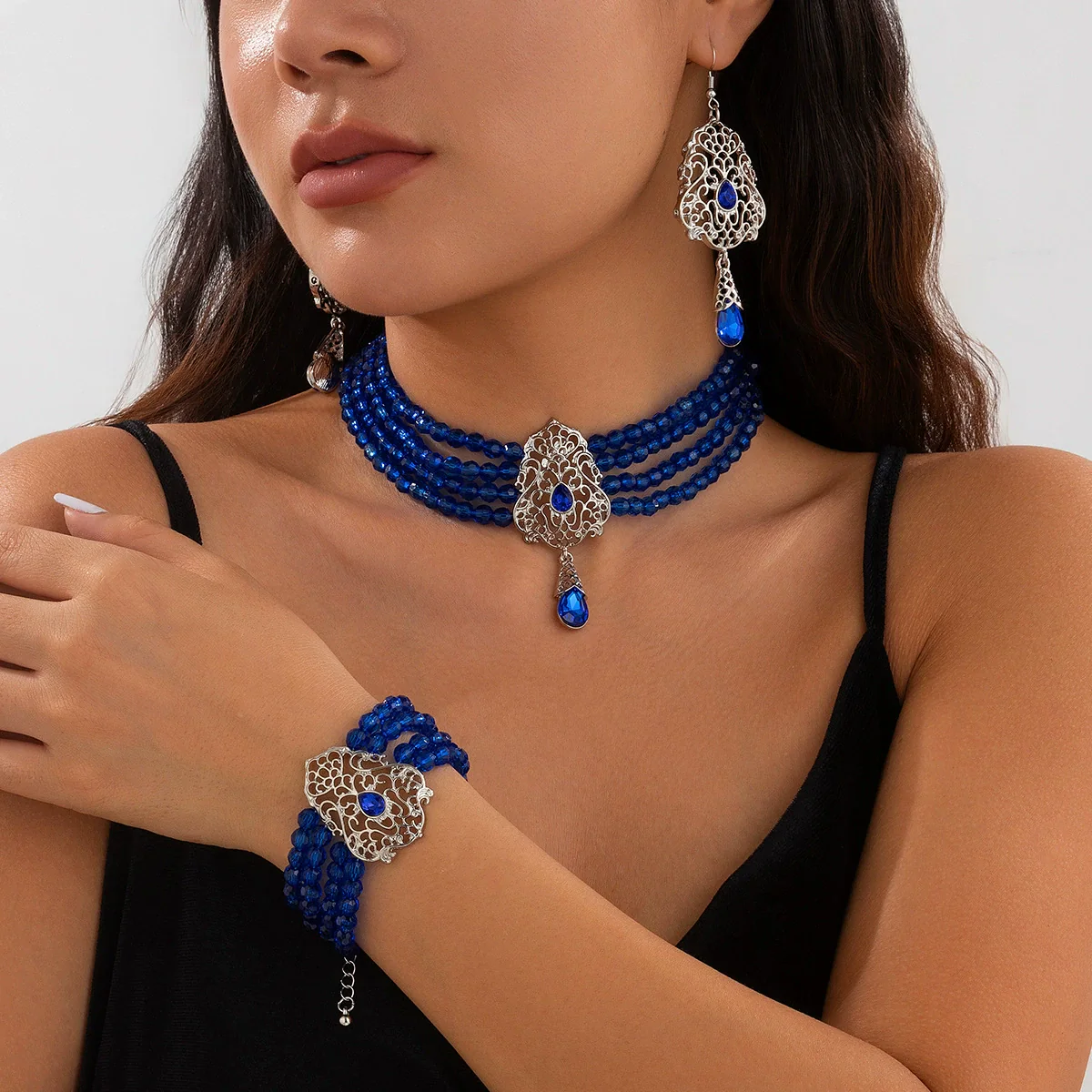 Multilayer Crystal Choker Neck Chain For Women Metal Imitation Crystal Alloy Geometric Flower Drop Shape Jewelry - Image 14