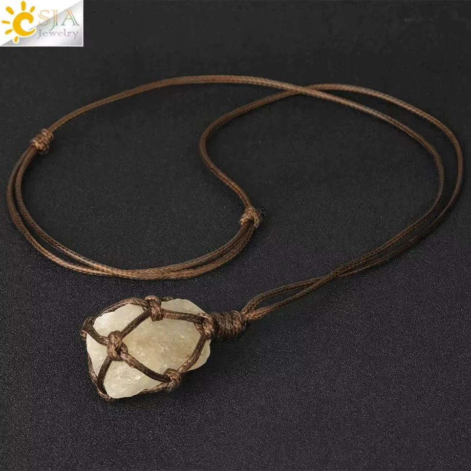 Natural Amethyst Pendant Necklace Handmade With Cowhide Rope Geometric Style - Image 8