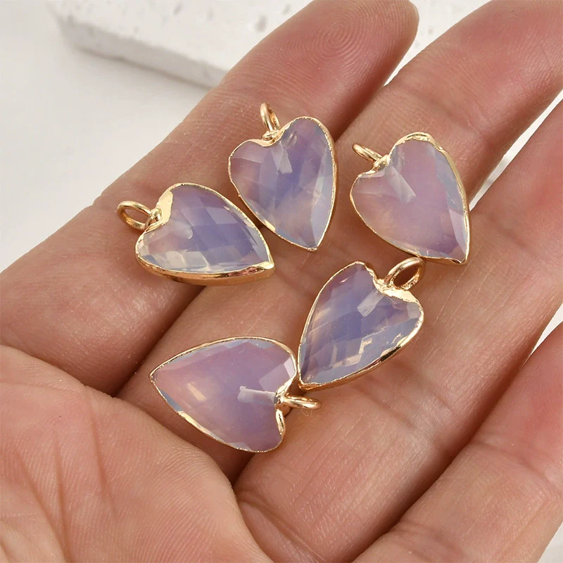 Natural Crystal Jade Minimalist Love Pendant Goldplated Edge Diy Handmade Accessories For Bracelet Necklace Earrings - Image 9