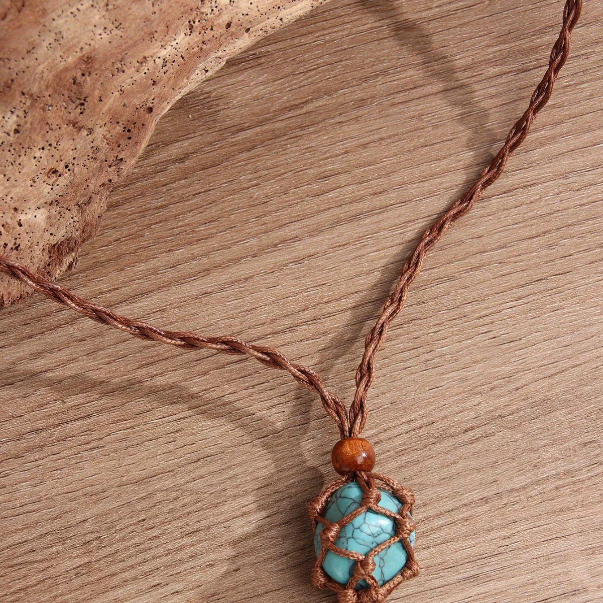 Natural Powder Crystal Necklace Pendant Handwoven With Wax Rope Set With Gems In Doll Heart Geometric Pattern For Women - Image 2