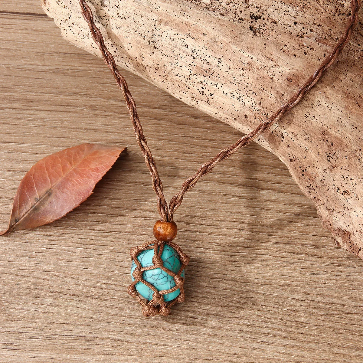 Natural Powder Crystal Necklace Pendant Handwoven With Wax Rope Set With Gems In Doll Heart Geometric Pattern For Women - Image 3