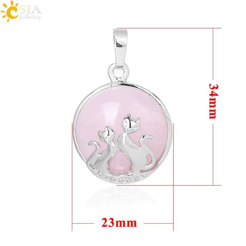 Natural Stone And Copper Accessories Double Kitty Doublesided Minimalist Necklace Pendant Jewelry For Female - Image 5