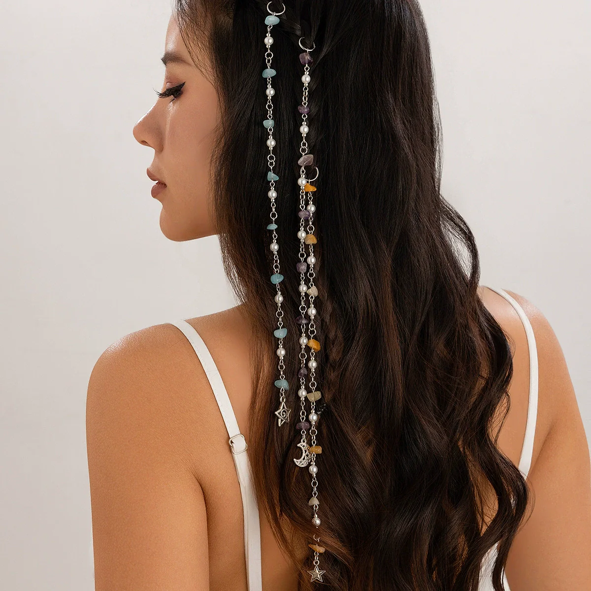 Natural Stone Braided Hair Jewelry With Butterfly And Star For Women - Image 3