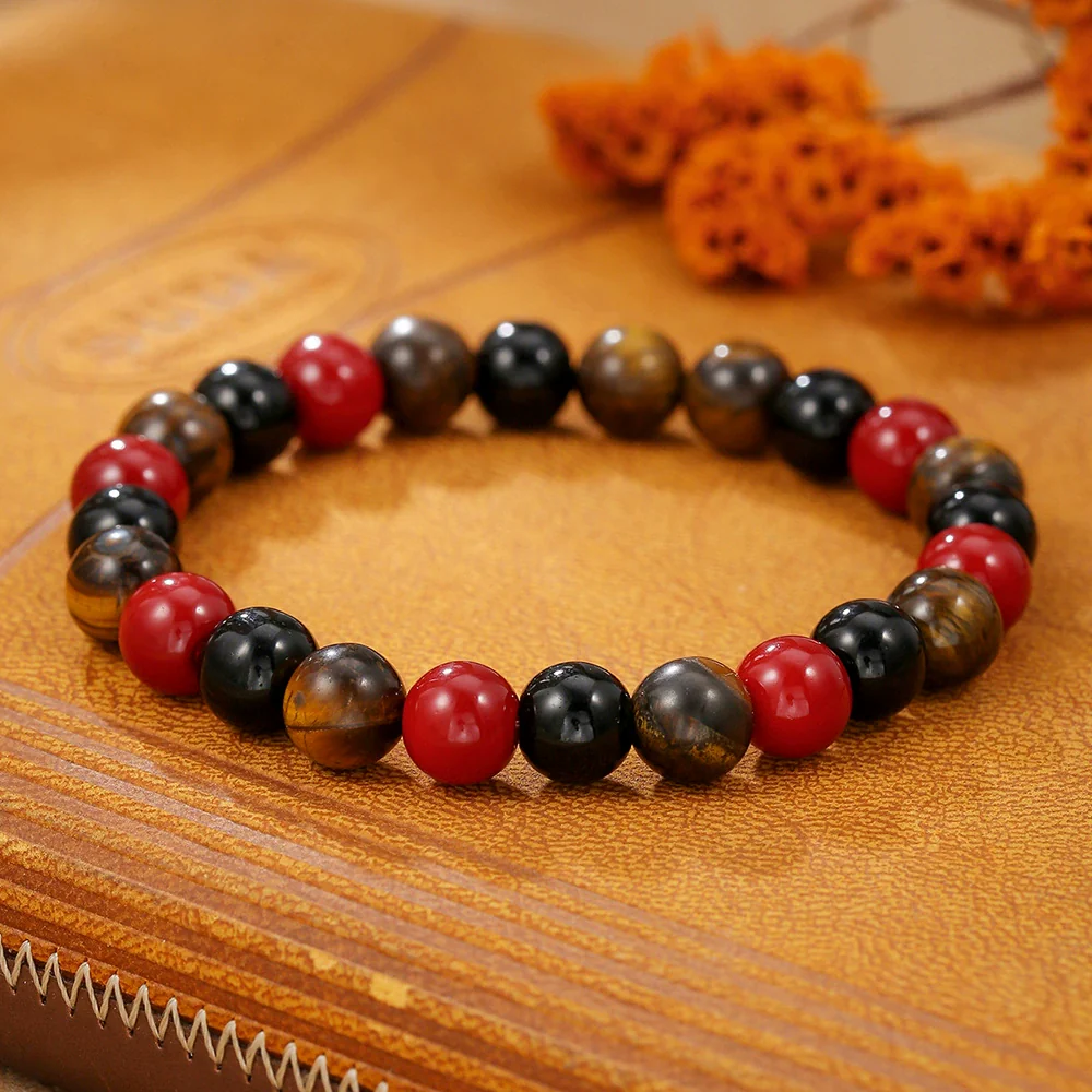 Natural Stone Crystal Bracelet Handmade Round Shape Unisex Tiger Eye Red Agate - Image 17