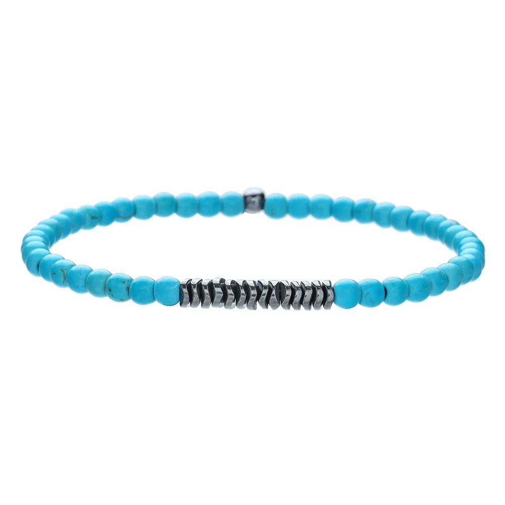 Natural Stone Geometric Pattern Handmade Unisex Beaded Elastic Bracelet - Image 8