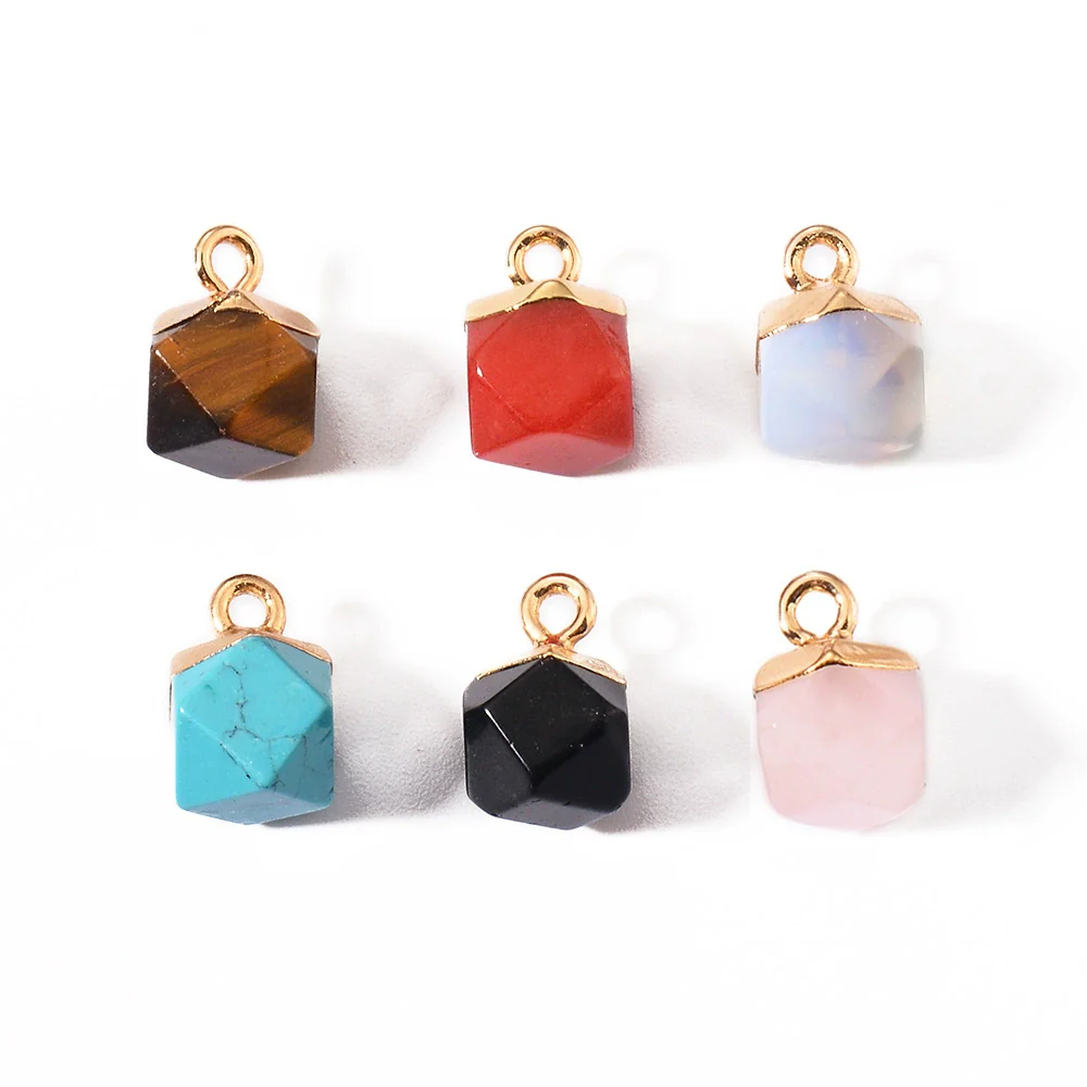 Natural Stone Square Faceted Pendant Diy Jewelry Accessories Handmade With Electroplating For Necklace Earrings - Image 5