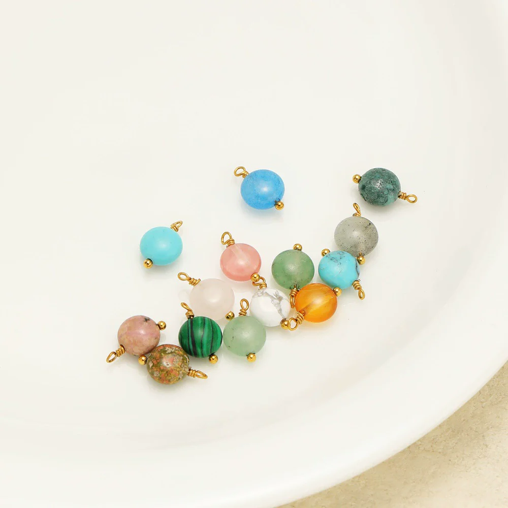 Natural Stone Stainless Steel Round Pendant Electroplated Diy Jewelry Bracelet Necklace Accessories - Image 3