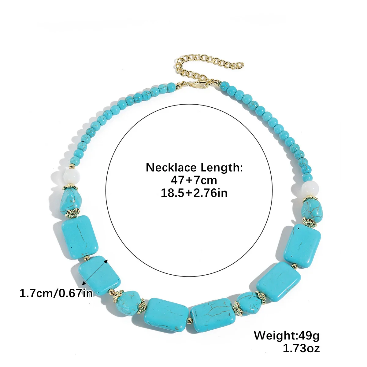 Natural Turquoise Beaded Jewelry Geometric Bohemian Style Double Layer Drop Pendant Necklace With Electroplating - Image 9