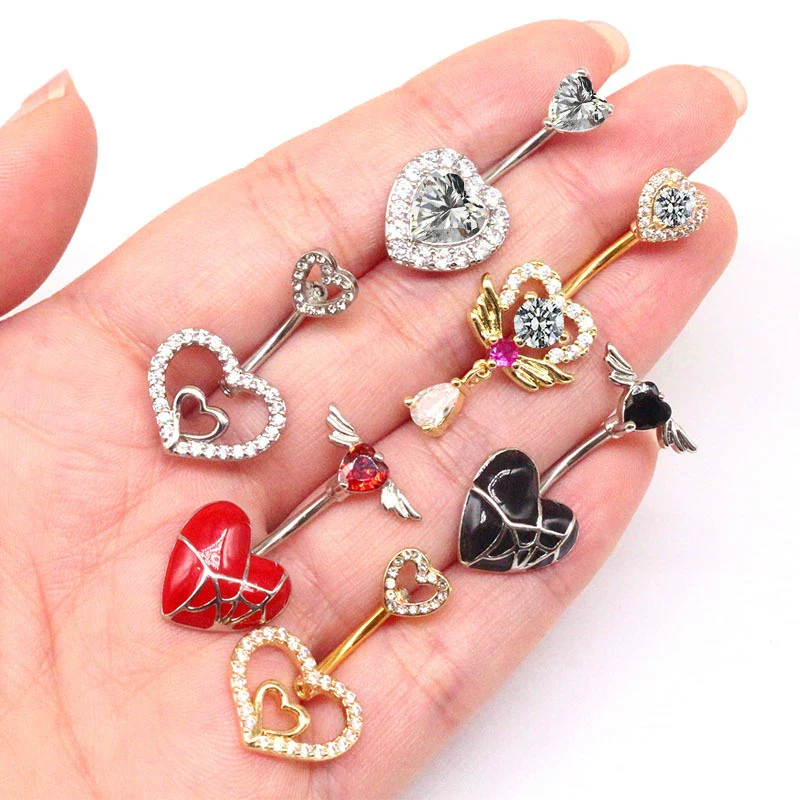 Navel Ring Jewelry Stainless Steel Hollow Heartshaped With Bat And Angel Wings Electroplating Design Unisex Animals Zodiac - Image 3