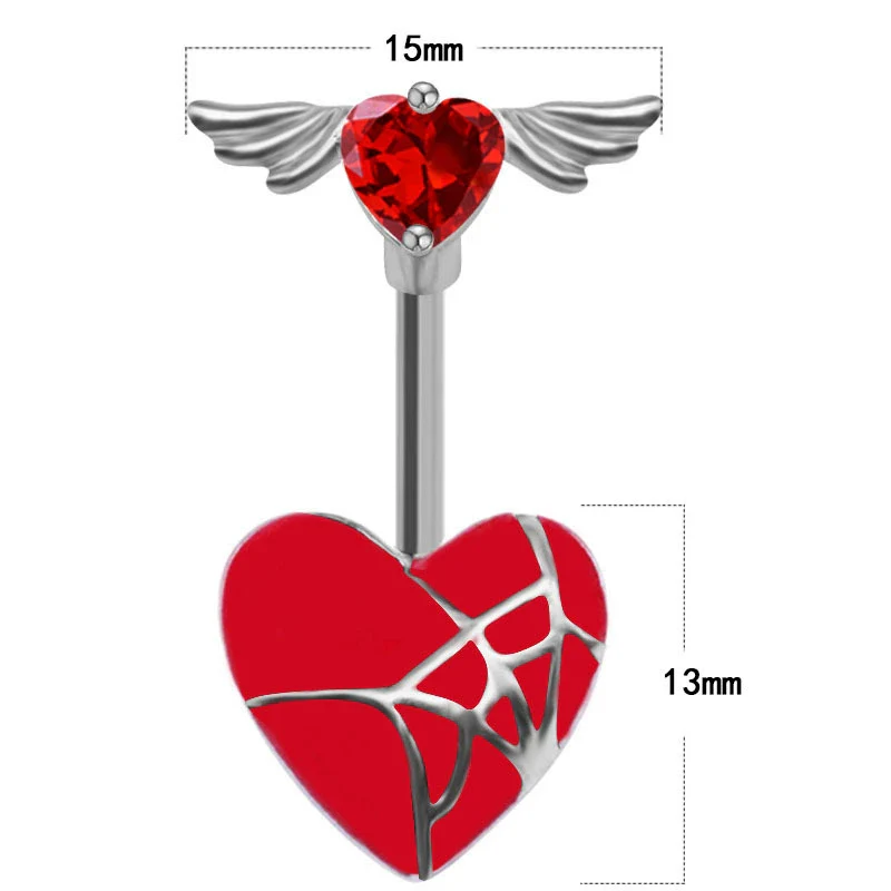 Navel Ring Jewelry Stainless Steel Hollow Heartshaped With Bat And Angel Wings Electroplating Design Unisex Animals Zodiac - Image 4