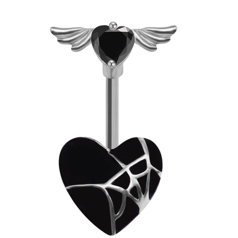 Navel Ring Jewelry Stainless Steel Hollow Heartshaped With Bat And Angel Wings Electroplating Design Unisex Animals Zodiac - Image 7