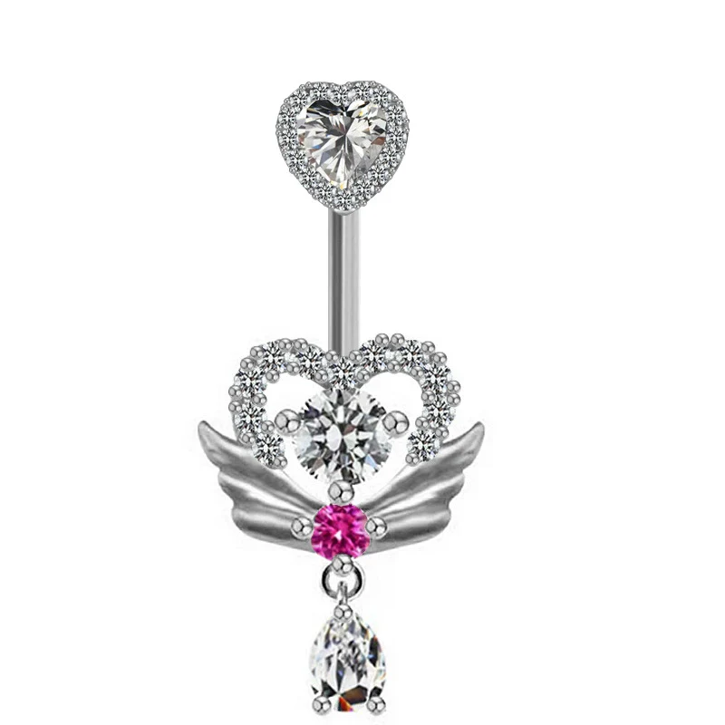 Navel Ring Jewelry Stainless Steel Hollow Heartshaped With Bat And Angel Wings Electroplating Design Unisex Animals Zodiac - Image 8