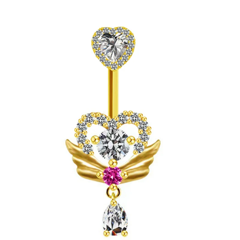 Navel Ring Jewelry Stainless Steel Hollow Heartshaped With Bat And Angel Wings Electroplating Design Unisex Animals Zodiac - Image 9