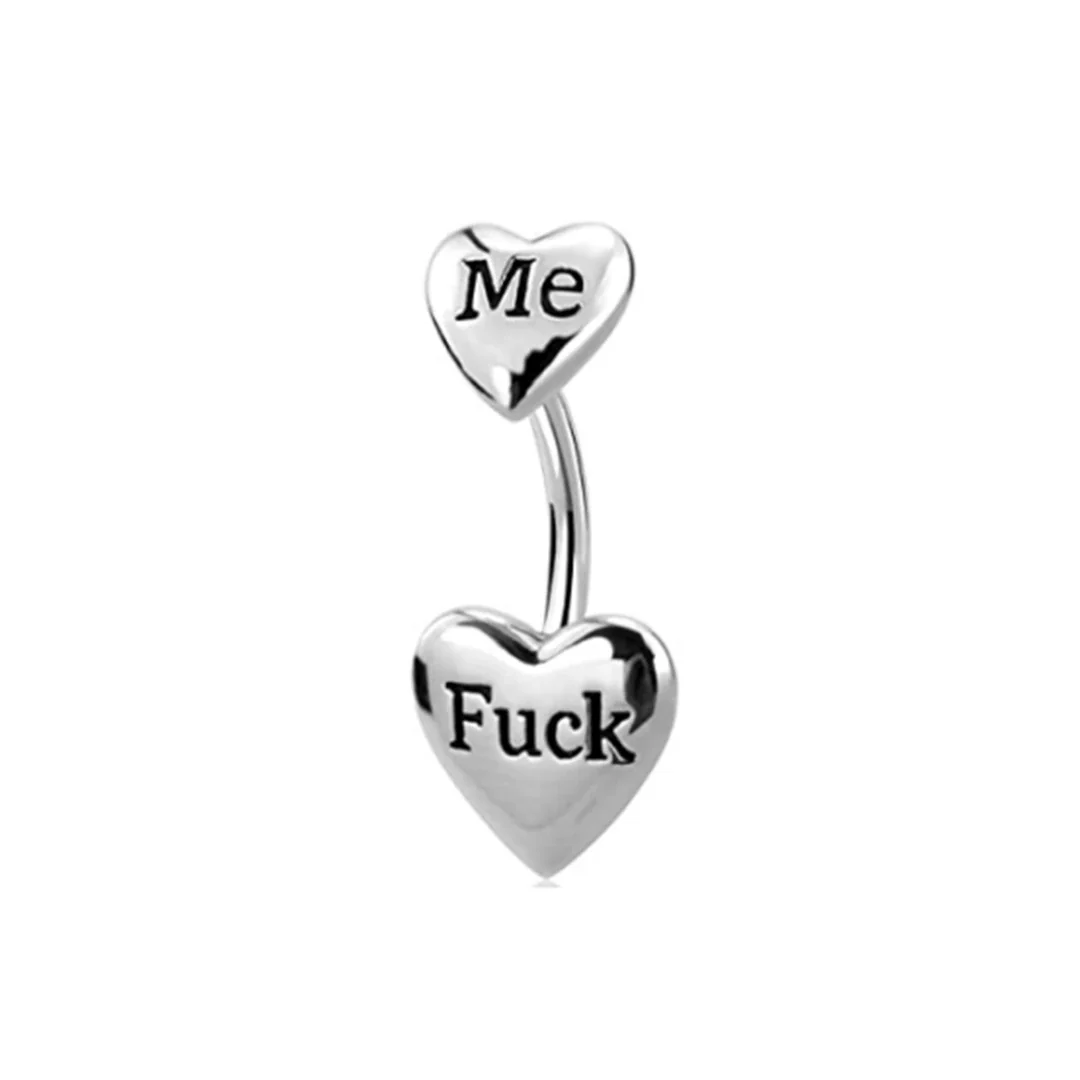 Navel Ring Piercing Jewelry Stainless Steel Heart Shaped Electroplating Zircon Set Letter Punk Style Unisex - Image 3