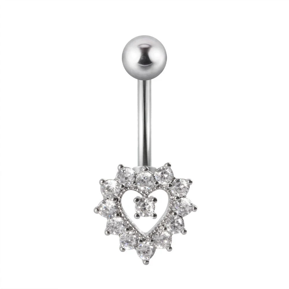 Navel Ring Stainless Steel Copper Inlaid Zircon Heart Shaped Flower Unisex Fashion Piercing Ornament - Image 12