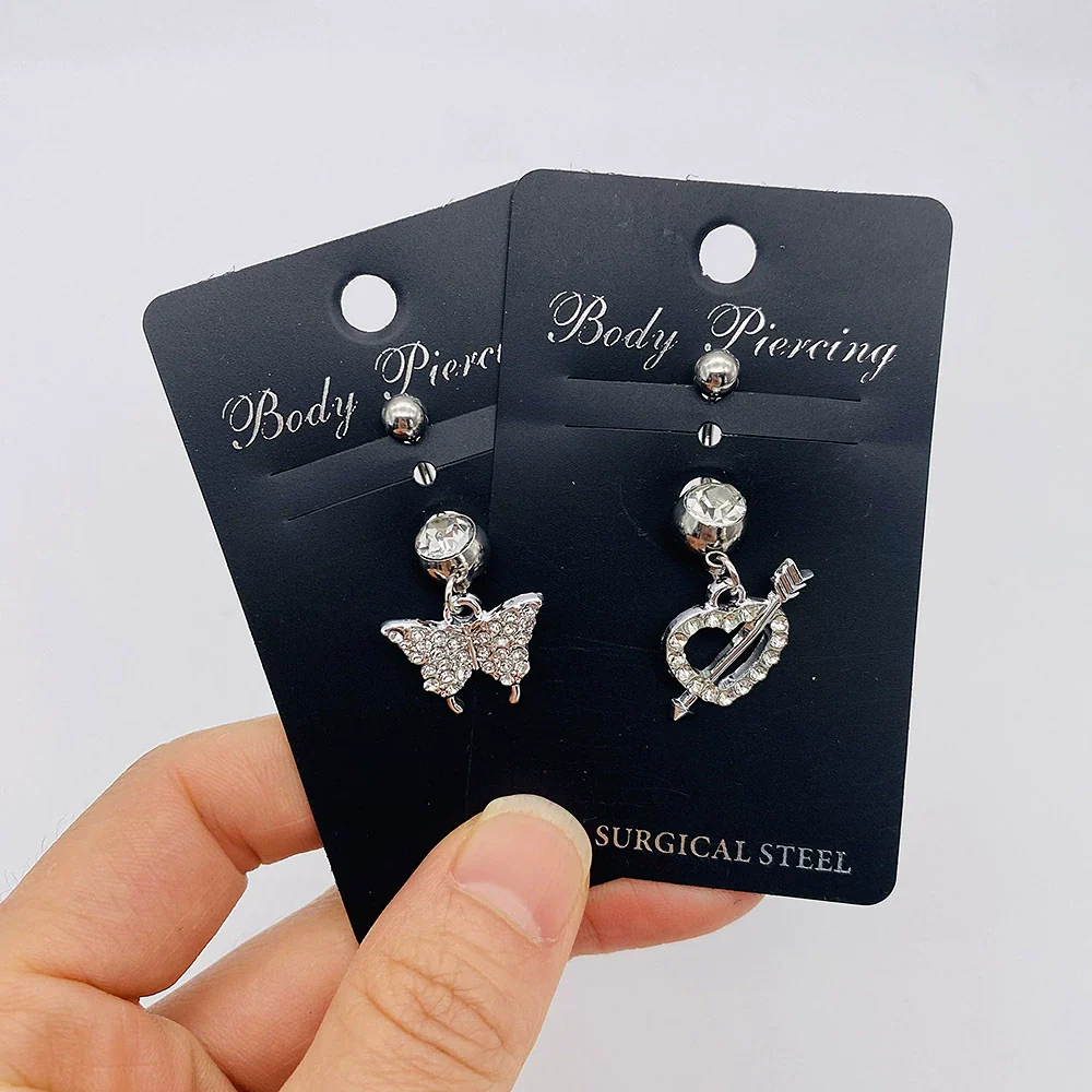 Navel Ring Stainless Steel Heartshaped Butterfly Pendant Electroplating Women's Jewelry - Image 2