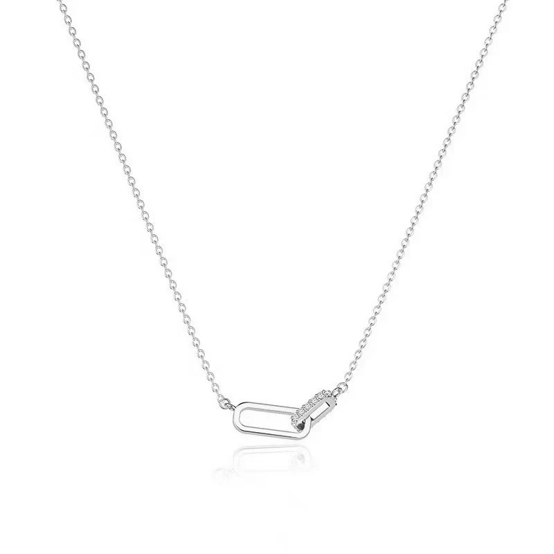 Necklace 925 Sterling Silver Oval Double Ring Geometric Style Gold Plated - Image 7