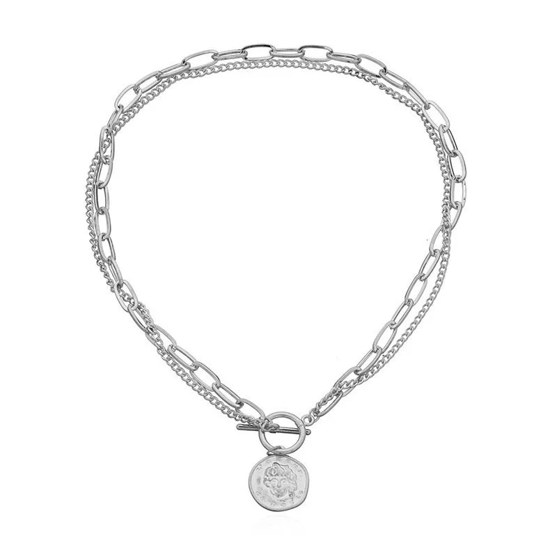 Necklace Alloy Geometric Electroplating Irregular Round Head Pendant Women Double Layer Simple - Image 4