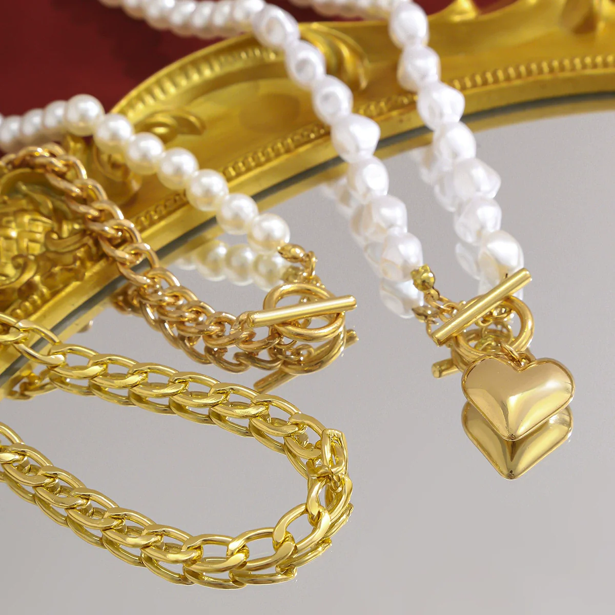 Necklace Alloy Heart Shaped Electroplated Love Stacked Women's Fashion Imitation Pearl Chain - Image 4