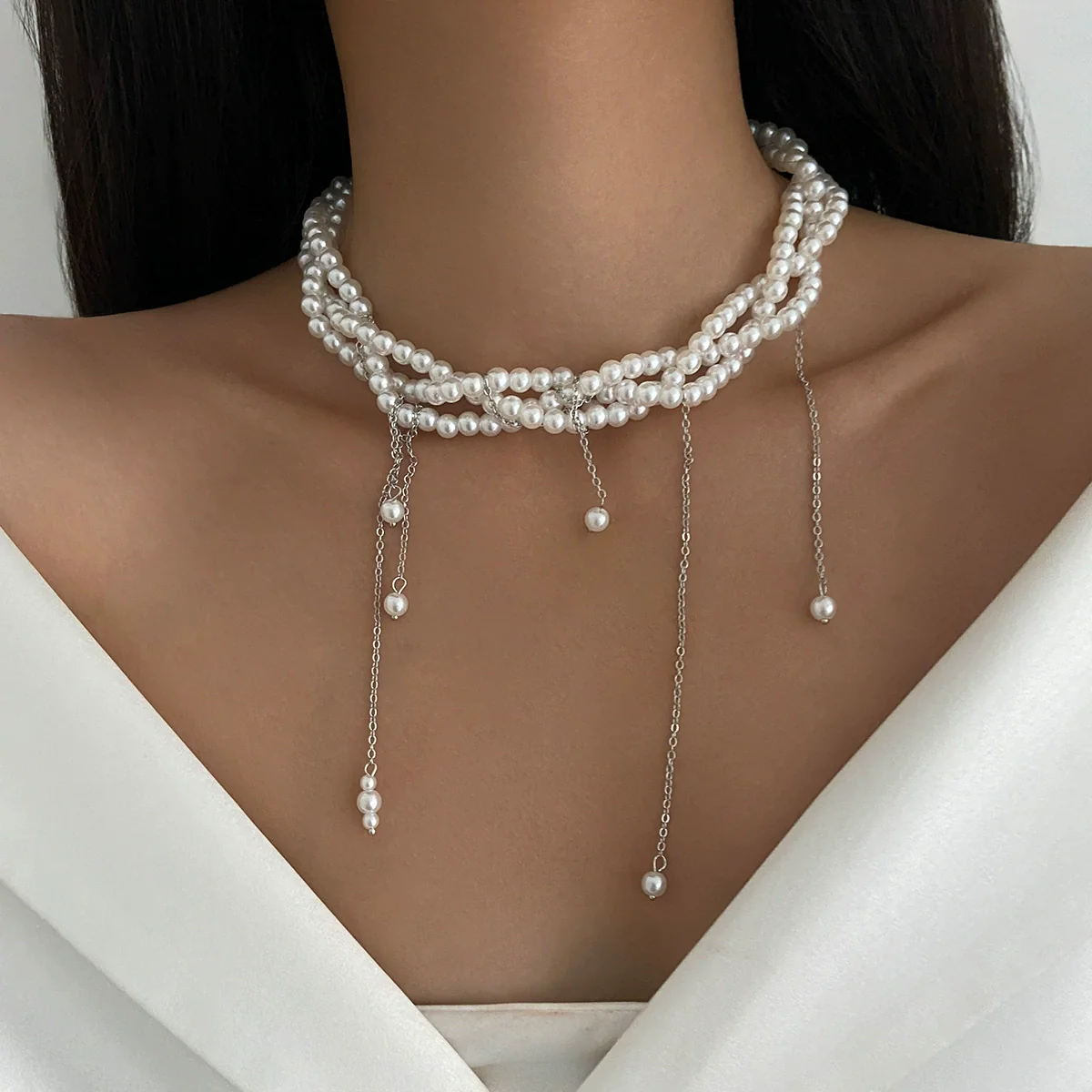 Necklace Alloy Heartshaped Pendant Clavicle Chain Cream Sweet Style Electroplating For Women - Image 9