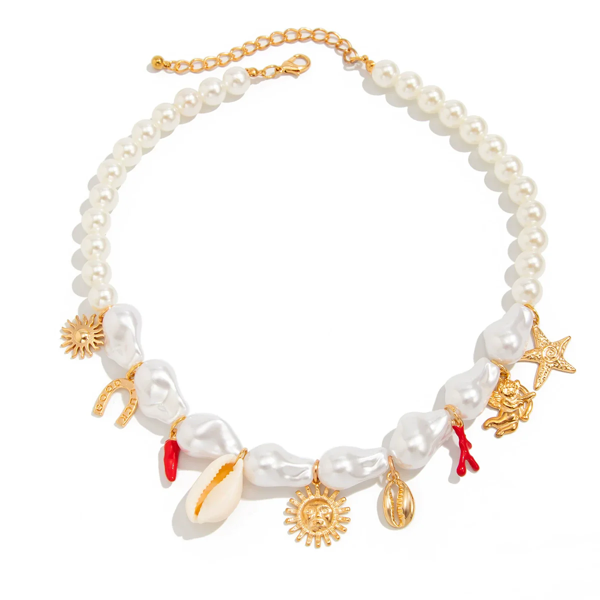 Necklace Alloy Imitation Pearl Shell Piece Heart Star Geometric Electroplating - Image 5