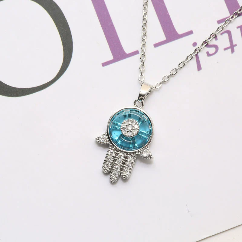 Necklace Alloy Microinlaid Zircon Eye Pendant Electroplating O Chain Unisex Minimalist - Image 3